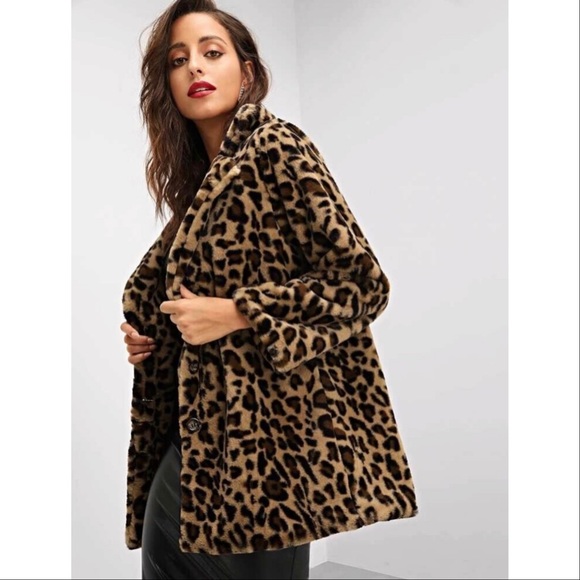 Jackets & Blazers - LAST 1! Notch Collar Leopard Print Teddy Coat